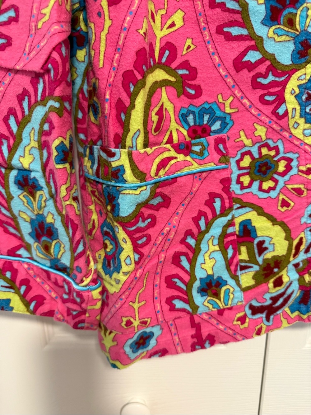 Nick and Nora Bright Pink Paisley Flannel Pajamas - Picture 2 of 5